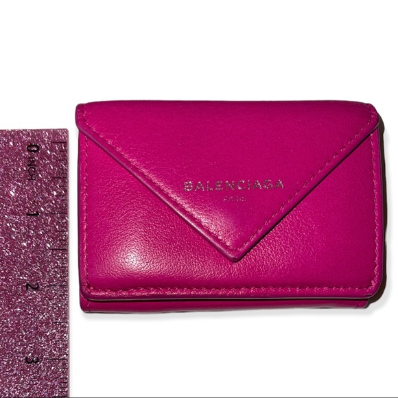 BALENCIAGA Mini Papier Wallet Pink Leather Trifold Envelope Wallet Dust Bag Box - Picture 12 of 14
